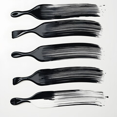 Set of black acrylic paint brush strokes, artistic abstract brush marks collection on white background, textured paint smears, grunge brush textures, creative art elements, isolated strokes pack