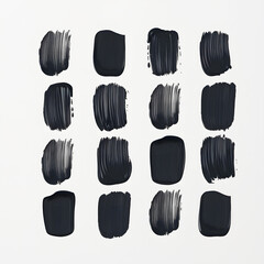 Set of black acrylic paint brush strokes, artistic abstract brush marks collection on white background, textured paint smears, grunge brush textures