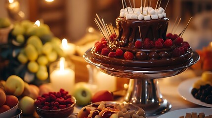 Chocolate Drip Cake with Raspberries and Marshmallows
