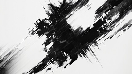 Dynamic black and white abstract art with bold brush strokes creating a sense of movement and energy on a light background