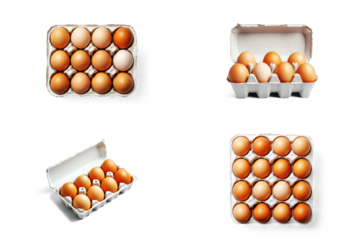 Fresh eggs in carton on kitchen counter for breakfast