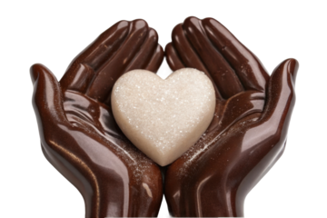 PNG Sculpted heart-shaped sugar in hands