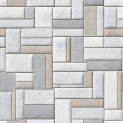Modern Geometric Subway Tile Pattern Textured White, Beige, and Gray Stone Design