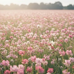 Obraz premium Pink Cosmos Flower Field at Sunset