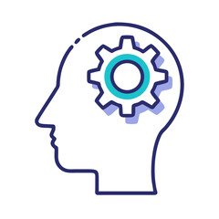 Human Head with Gear Icon Representing Thinking Process and Cognitive Function