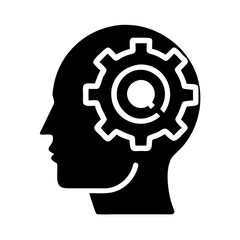 Human Head with Gear Icon Representing Thinking Process and Cognitive Function