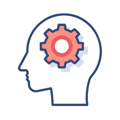Human Head with Gear Icon Representing Thinking Process and Cognitive Function