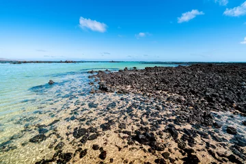 Peel and stick wall murals Beautiful white beach Caletón Blanco with turquoise ocean water on Lanzarote, Canary Islands. Holidays in Spain.
