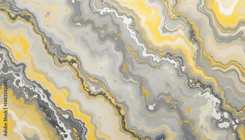 Aufkleber abstract swirling marble texture with yellow and gray waves flowing diagonally across the canvas, cr