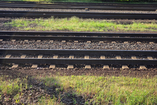 Railway Tracks in Green Landscape for Transportation and Travel Concepts