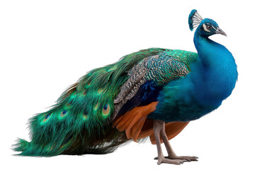 Obraz premium Peacock with radiant feathers isolated on transparent background isolated white background