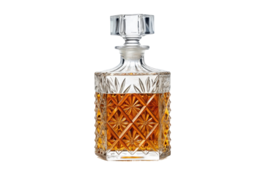 PNG Elegant cut glass whiskey decanter filled with amber liquid