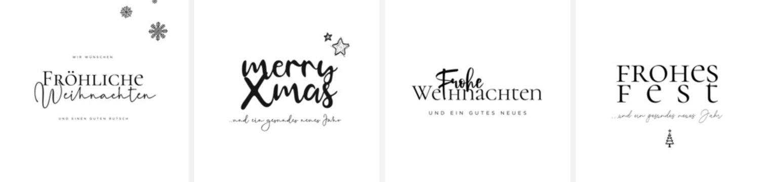 "Frohe Weihnachten", "Fr&ouml;hliche Weihnachten", "Merry Xmas"... als moderne und minimalistische Sch&ouml;nschrift/Kalligrafie. Perfekter Schriftzug als Vektordatei	