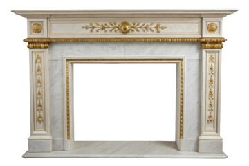 Fototapeta premium PNG Elegant white and gold marble fireplace mantel with ornate detailing