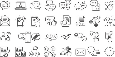 Feedback Line Editable Icons set. Vector illustration in modern thin line style of communication icons: messages, calls, rating, bubbles.