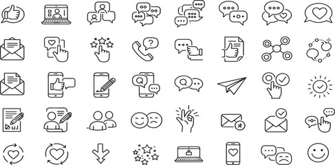 Feedback Line Editable Icons set. Vector illustration in modern thin line style of communication icons: messages, calls, rating, bubbles.
