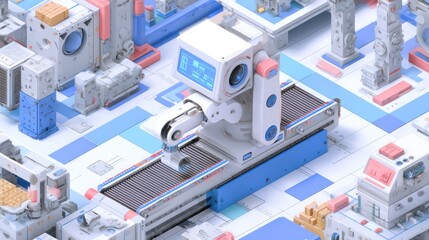 Obraz premium Automated factory production line, isometric view