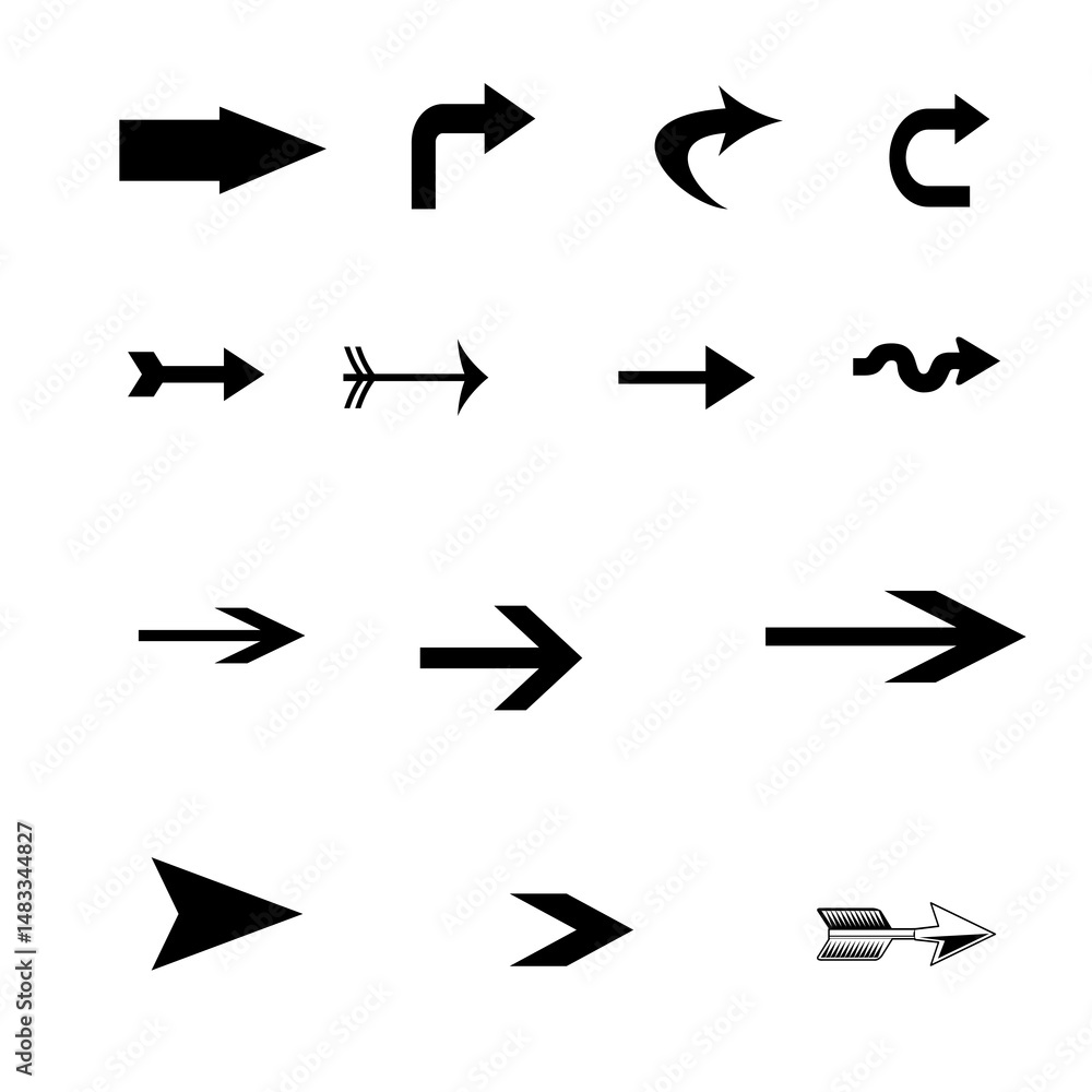 Aufkleber arrows collection - different arrow styles pointing right | set of navigation signs and directional 
