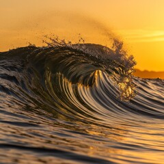 Golden Ocean Wave at Sunset