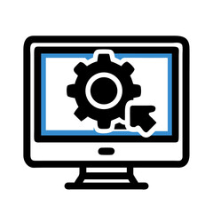 Monitor with Gear Icon Representing System Settings and Configuration Interface