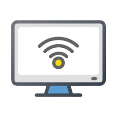 Monitor with Wireless Icon Representing Online Connectivity and Internet Access