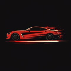 Red sports car in motion showcases aerodynamic design against a black background at night