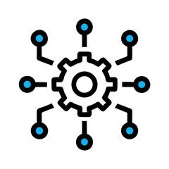 Network with Central Gear Icon Representing System Integration and Process Control