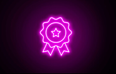 Neon Badge star icon sign. Purple Color Badge symbol. Bright Star Award icon