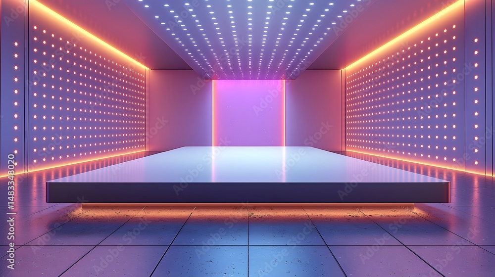 Poster a futuristic modern display table with glowing led lighting long title a sleek minimalist cube style
