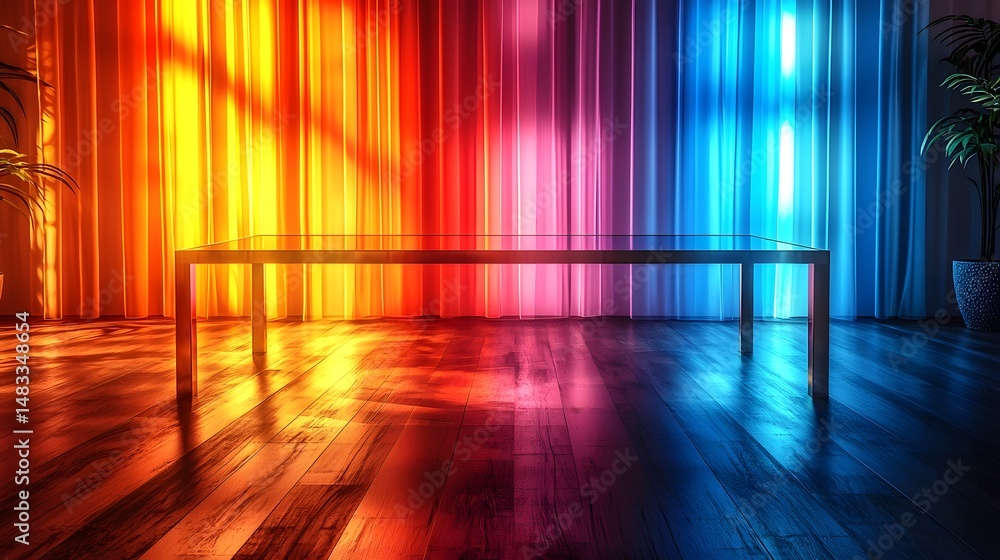 Canvas Prints colorful studio lighting reflecting on an empty table