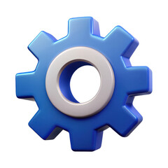 A blue gear with a metallic center, featuring eight teeth and a circular hole.