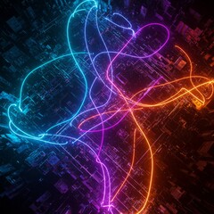 Abstract Neon Light Trails on Dark Background