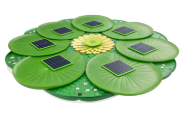 PNG Solar lily pads with central bloom - sustainable energy design with flower feature