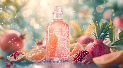 Sparkling drink surrounded by fresh fruits