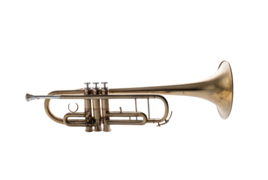 PNG Golden brass trumpet with detailed valves and bell on clear background