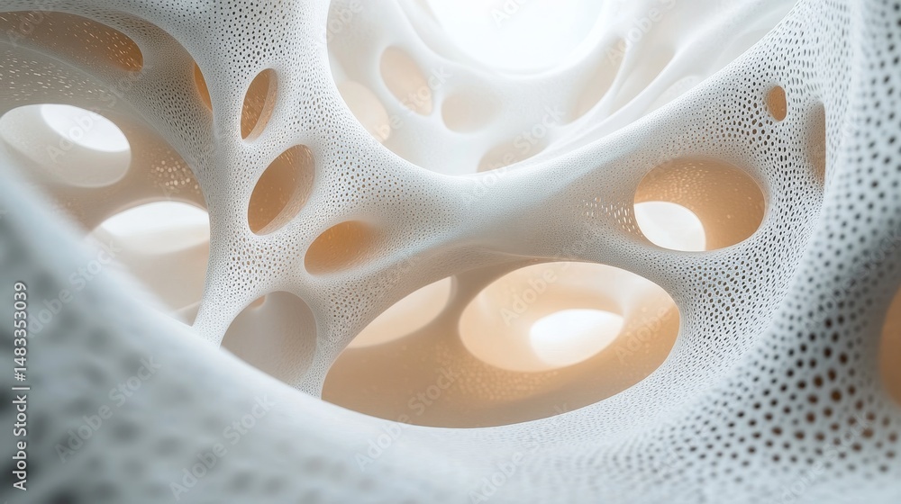 Poster abstract intricate network of interconnected organic shapes.