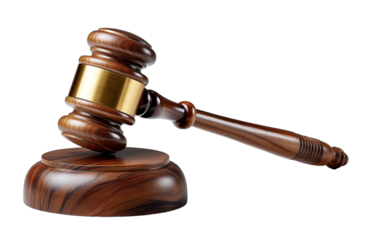 Wooden judge gavel isolated on transparent background isolated white background