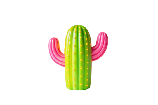 PNG Colorful inflatable cactus balloon with green body and pink arms on black background