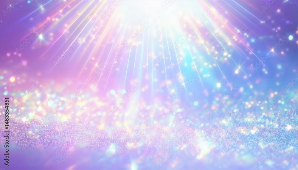 Aufkleber iridescent pastel light burst with glitter bokeh and dreamy sparkles for web design, branding backgr