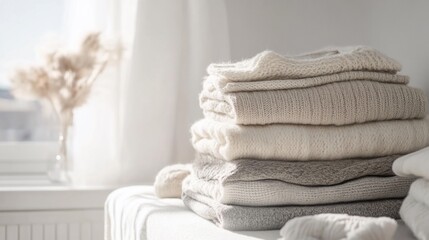 Stacked sweaters in soft neutrals