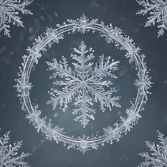 Delicate snowflake border encircles charming winter illustration ,  digital,  winter scene