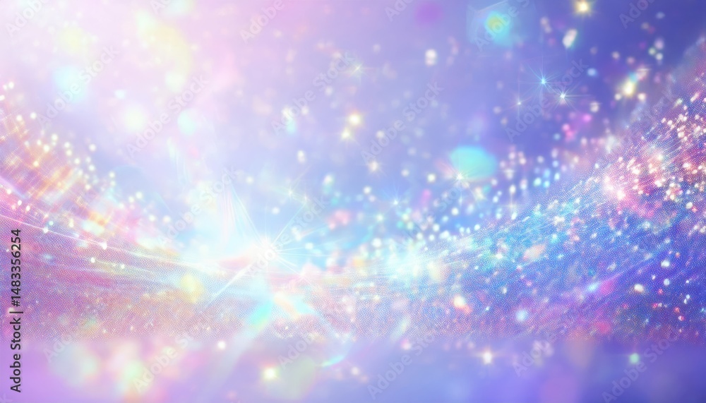 Poster iridescent pastel light burst with glitter bokeh and dreamy sparkles for web design, branding backgr