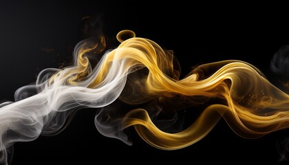 abstract gold and white smoke swirl on black background