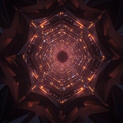 Obraz premium Abstract Geometric Tunnel with Glowing Red and Orange Lights