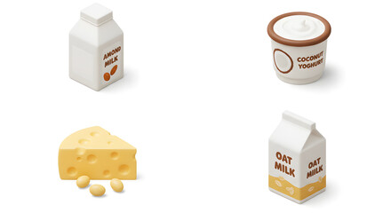 Obraz premium Variety of Vegan Dairy Alternatives Almond Milk, Oat Milk, and Coconut Yogurt