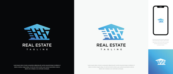 Building real estate logo design . building house logo icon made with lines	

