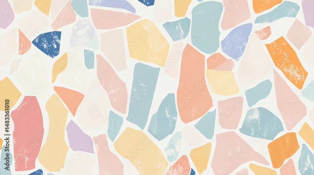 Poster colorful abstract mosaic pattern featuring shapes in pastel tones set against a light background cre