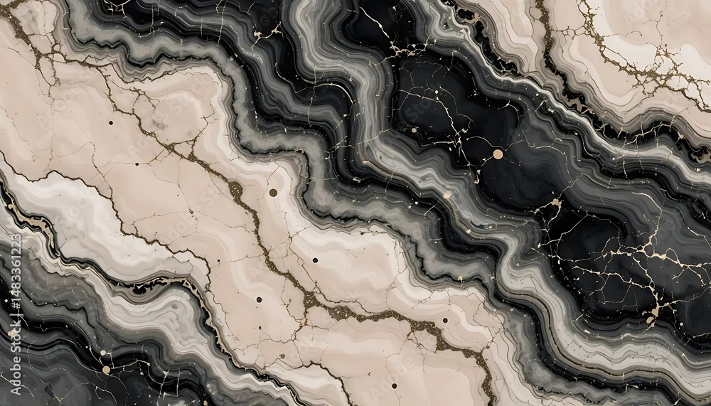 Aufkleber abstract agate stone texture with wavy layers and gold cracks, creating a luxurious and elegant back