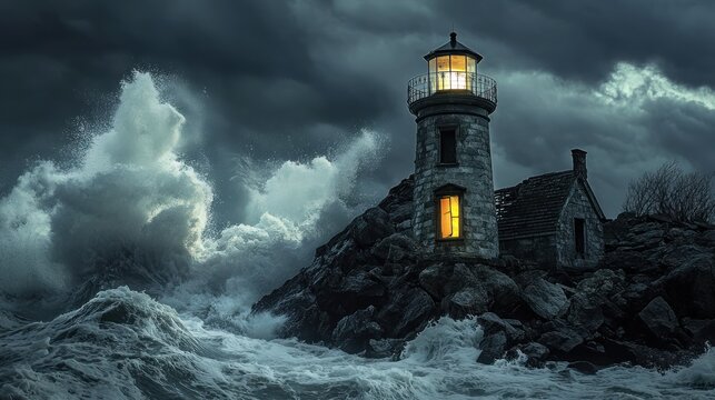 Lighthouse withstanding the storm's fury