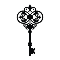 Obraz premium Vintage key silhouette ornate vector logo on white background
